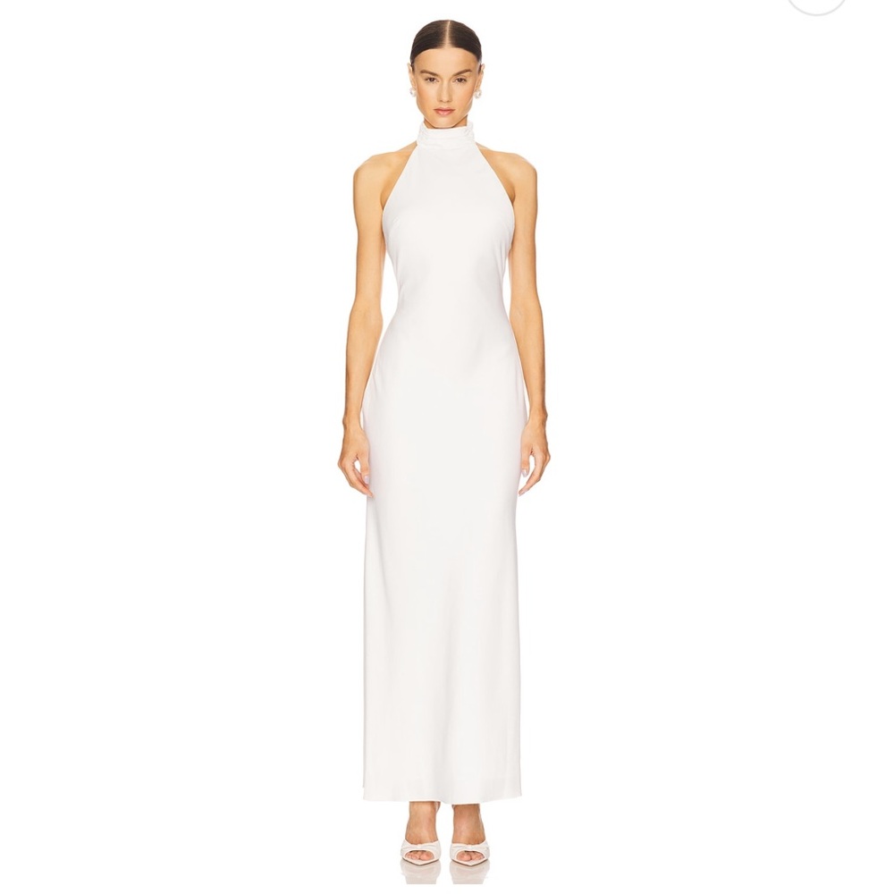 Elegant White High-Neck Halter Wedding Dress
